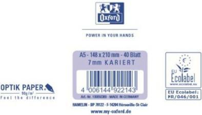 Produktbild Oxford Schulblock (A5, Kariert, Harter Einband)