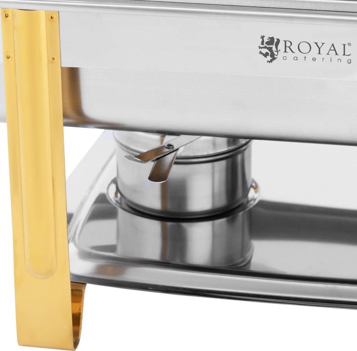 Produktbild Royal Catering Chafing Dish Warmhaltebehälter Rechaud GN 1/1 Goldakzente 9 L 2 Brennstoffzellen