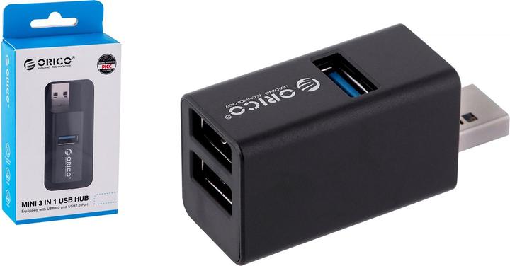 Produktbild Orico HUB USB Mini hub 3x USB-A 2.0 (MINI-U32L-BK-BP) (USB-C, 3 Ports)