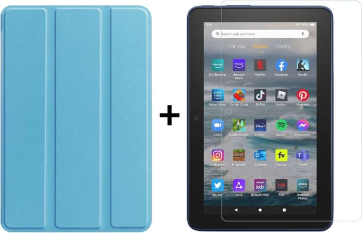 Produktbild Lobwerk 2in1 Set für Amazon Kindle Fire 7 12. Generation 2022 7 Zoll Tablet mit Smartcover + Schutzglas mit (X)