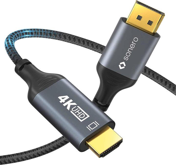 Produktbild Sonero DisplayPort-Kabel, DP/HDMI, Stecker/Stecker, 4K60, grau/schwarz, 1 m (1 m, DisplayPort)
