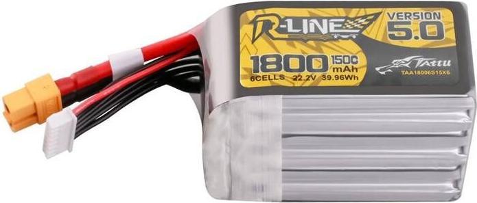 Actual product image Tattu Lipo R-Line Version 5.0 1800mAh 22.2V 150C 6S battery with XT60 connector (22.20 V, 1800 mAh)