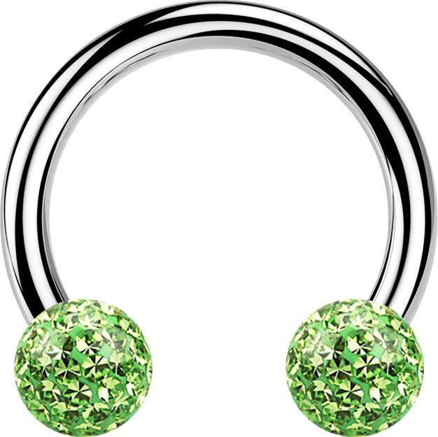 Star Piercing Circular Barbell silber mit zwei Kristall Kugeln hellgrün Epoxy Schutzschicht (Chirurgenstahl 316L)