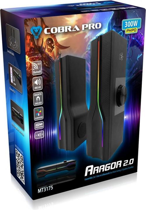 Actual product image Media-Tech COBRA PRO ARAGOR 2.0 - Convertible 2 in-Line Input and Bluetooth Dual-Game 2.0 Speakers (8 W, 2.0 Channel)