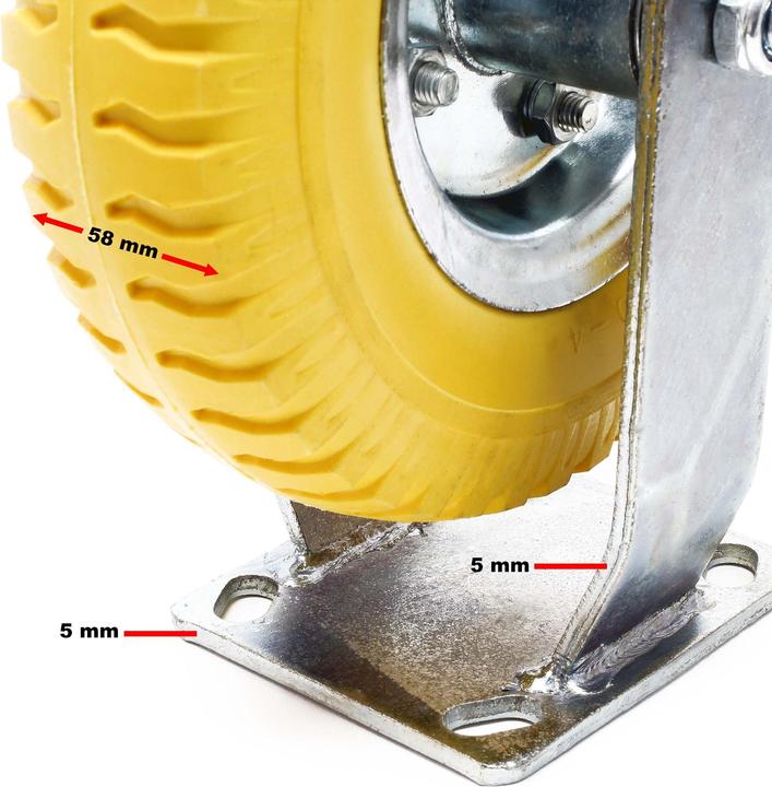 Produktbild Wiltec Bockrollen Set 2x 225x58mm Transportrolle pannensicher gelb Vollmaterial