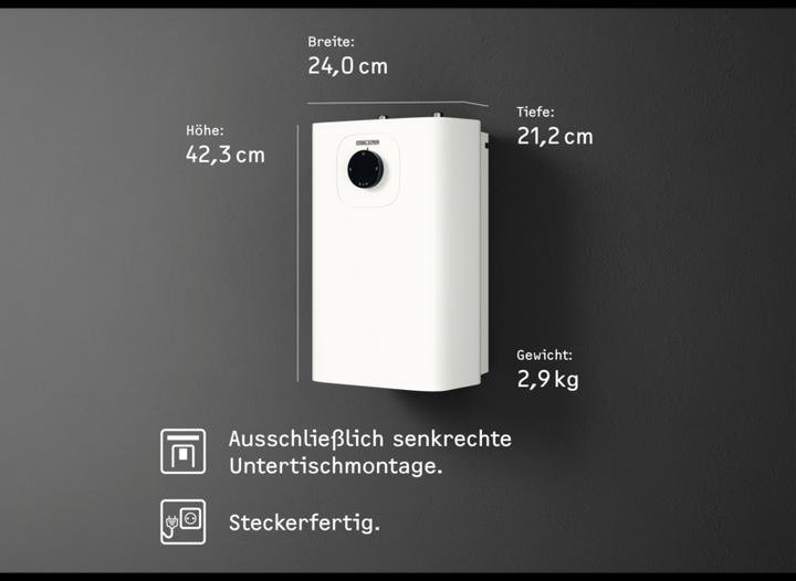 Actual product image Stiebel Eltron SNU 5 Plus, very compact, anti-drip, thermostop, under-sink boiler 5 l low pressure with plug, 2 kW