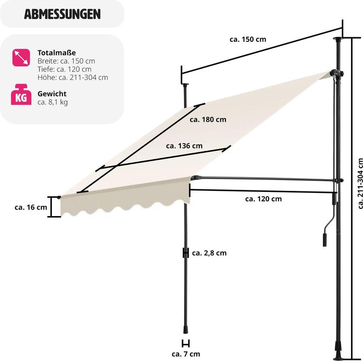 Produktbild tectake Klemmmarkise (1.50 m)