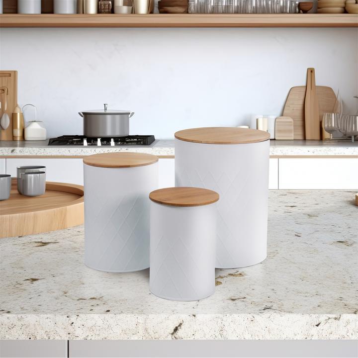 Produktbild neuetischkultur Vorratsdosen 3er-Set weiss mit Holzdeckel (5.30 l)