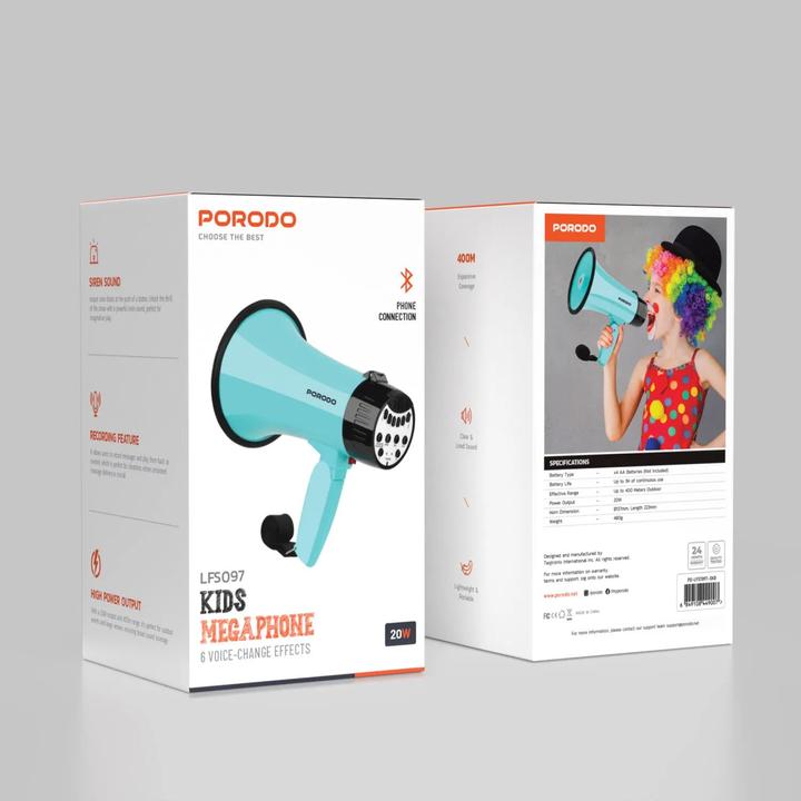 Immagine prodotto Porodo Lifestyle 30W Siren Bluetooth Recorder Megaphone with 6 Voice Modes - Sky Bl (Megafono)