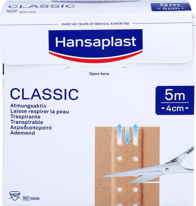 Actual product image Hansaplast Classic 5 m x 4 cm breathable plaster, 1 pc. plaster (1 x)
