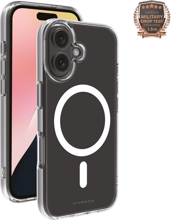 Actual product image Vivanco MAG STEADY Cover for iPhone 16, transparent, 1.5m Drop-Protection, MagSafe Support (Apple iPhone 16)