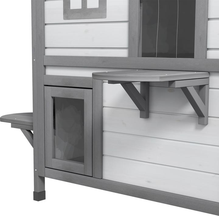 Produktbild PawHut Katzenhaus Tannenholz Hellgrau+Weiss (Katze)