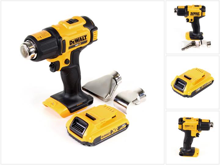 DeWalt DCE 530 N Akku Heissluftpistole 18V 530°C + 1x Akku 2,0Ah + Flächen- und Reflektordüse -