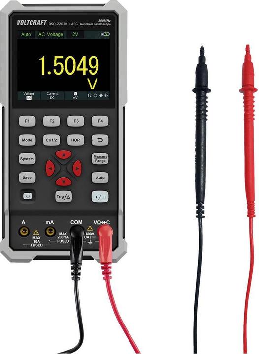 Voltcraft DSO-2202H + AFG Hand-Oszilloskop 200MHz 2-Kanal 1 GSa/s 8 kpts 8 Bit Handgerät 1St. (CAT II 400V)