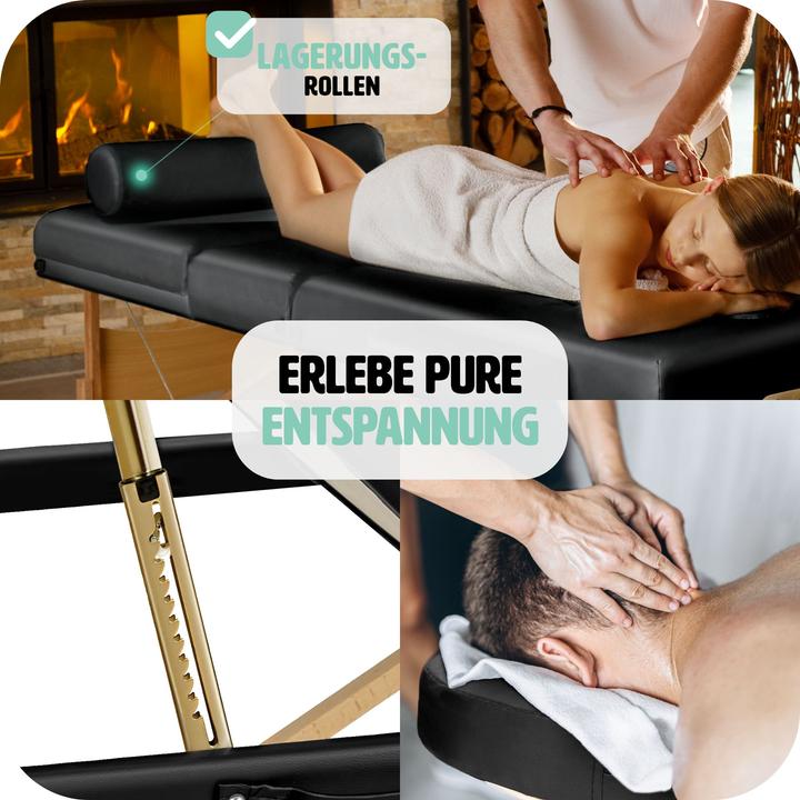 Actual product image tectake 3-zone massage table set Somwang with 7.5cm padding, castors and wooden frame