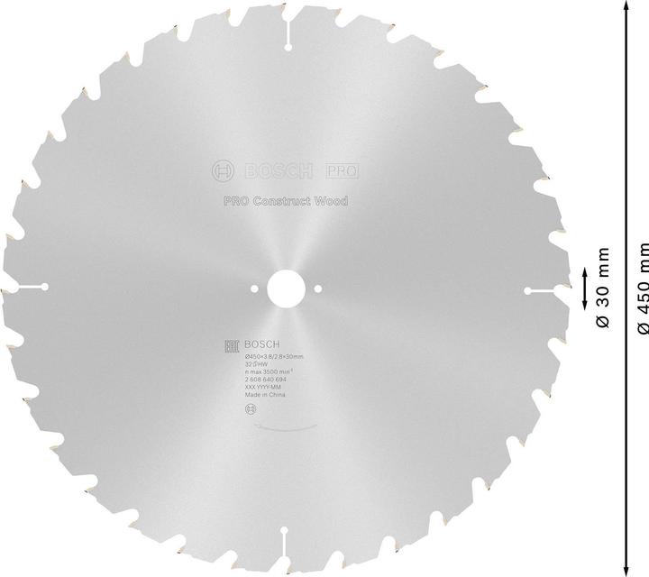 Immagine prodotto Bosch Professional Zubehör Lama per sega circolare per legno PRO Construct, 450 x 3,8 x 30 mm