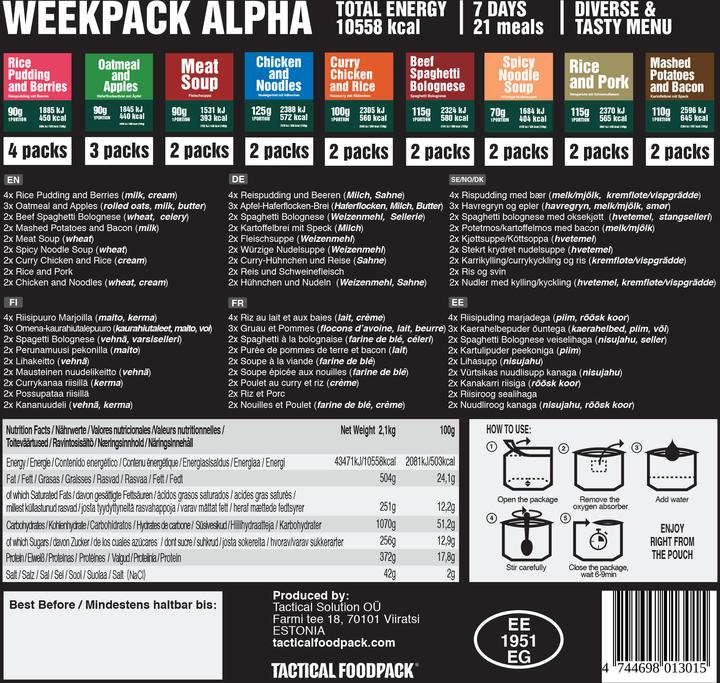 Valori nutrizionali e ingredienti Tactical Foodpack Weekpack Alpha (2100 g)