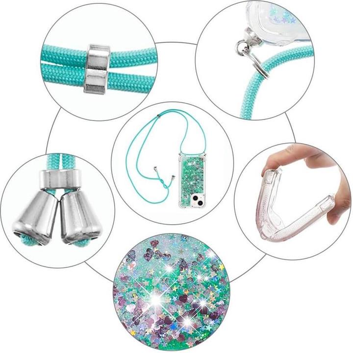 Actual product image Cover-Discount iPhone 15 Plus - Glitter Case with Lanyard turquoise (Apple iPhone 15 Plus)