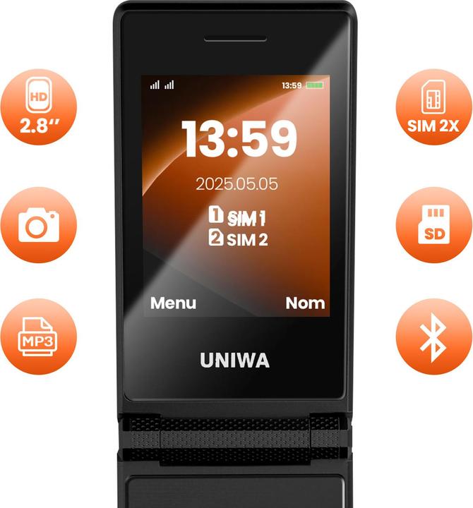 Actual product image Avizar Klapphandy mit 2 Bildschirmen Akku 1200mAh Dual-SIM (2.80")