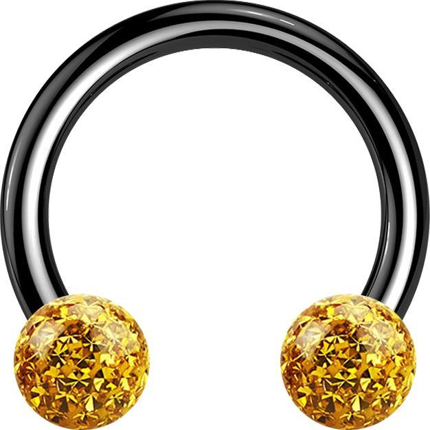 Actual product image Star Piercing Circular barbell black with two crystal balls topaz epoxy protective layer (Titanium G23)