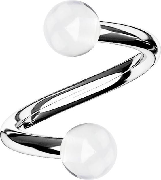 Star Piercing Micro Spirale silber mit zwei Kugeln transparent (Acryl, ohne Messing, Chirurgenstahl 316L)