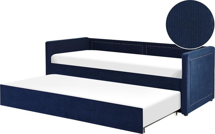 Actual product image Beliani Daybed extendable corduroy navy blue slatted frame 90 x 200 cm MIMIZAN (90 x 200 cm)