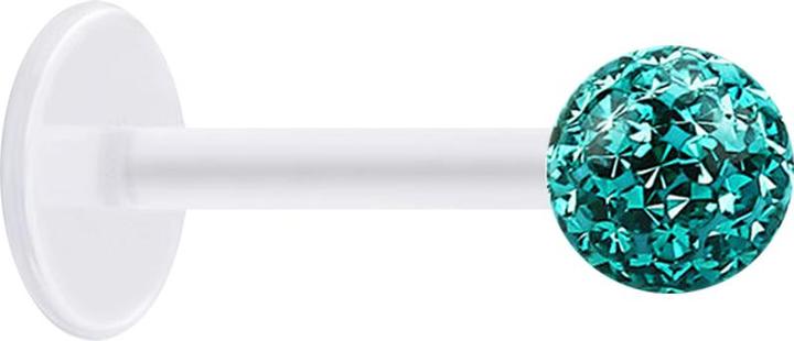 Star Piercing Micro Labret transparent mit Kristallkugel türkis und Epoxy Schutzschicht (Chirurgenstahl 316L, ohne Messing, Bioflex)