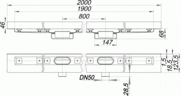 Produktbild Dallmer Duschrinne CeraLine Nano W 1900mm, 524850, DN 50 Bauhöhe 68mm (2140 mm)