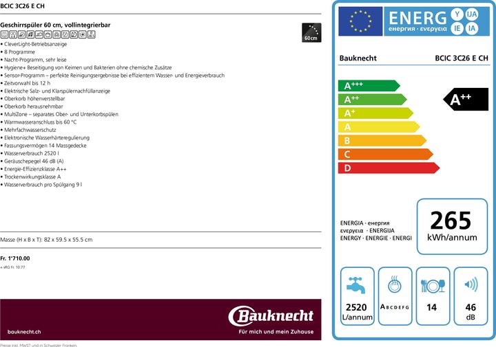 Energie-Label Bauknecht Bcic 3c26 E Ch