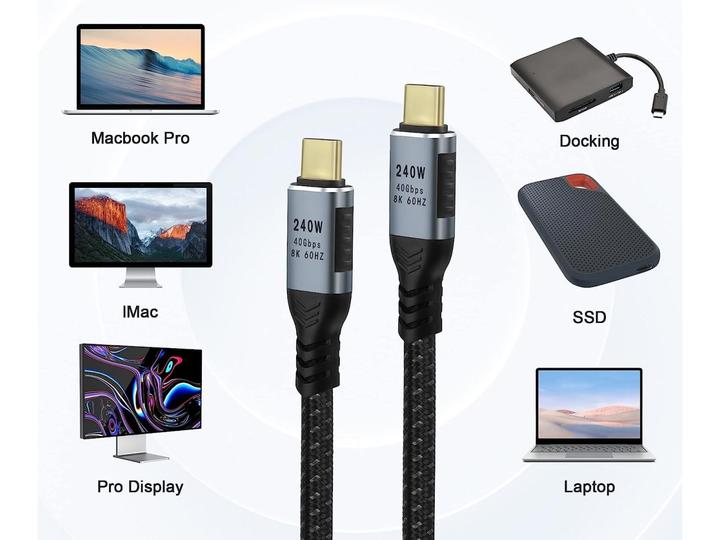 Immagine prodotto PowerGuard Cavo USB-C corto USB4 Gen3x2 240W 20cm Dati e ricarica (0.20 m, USB 4.0)