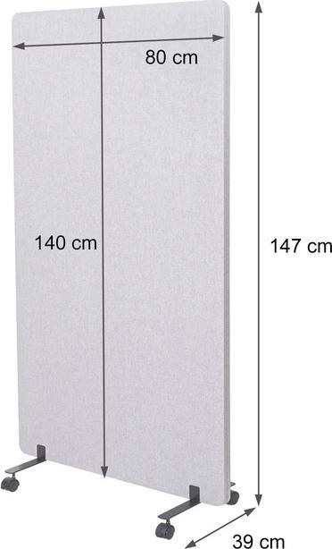 Produktbild Mendler Akustik-Trennwand, Büro-Sichtschutz Raumteiler Pinnwand, doppelwandig rollbar Stoff/Textil - 147x80c (147 x 80 x 39 cm)