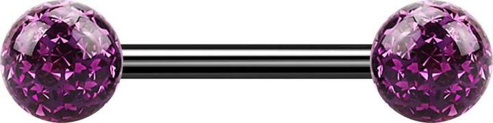 Star Piercing Barbell schwarz mit zwei Kristallkugeln violett Epoxy Schutzschicht (ohne Messing, Titan G23)