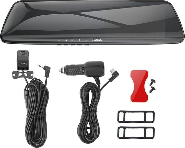 Actual product image Hoco Dash + Rear Camera DV4 Mirror, 4.5inch LCD, Black (Built-in display, Wi-Fi, GPS receiver, Bluetooth)