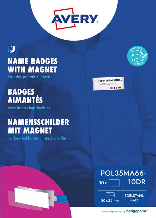 Produktbild Badgepoint POL35MA66-10DR Namensschilder, 74 x 34 mm, metallfarben