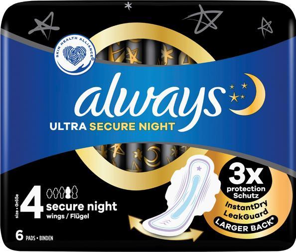 Produktbild Always Ultra Dünne Binde Secure Night mit Flügeln (7 x, Damenbinden)