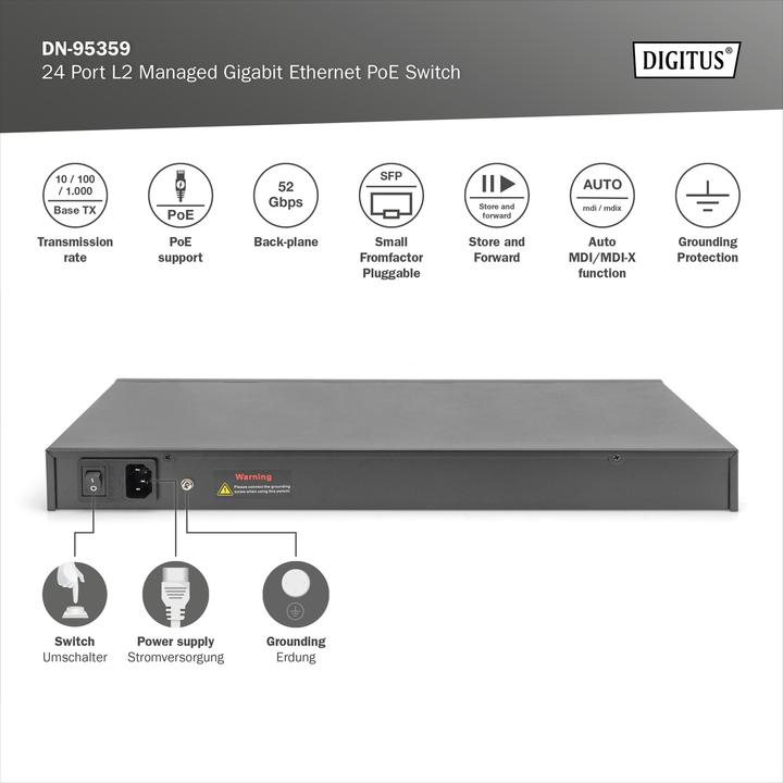 Immagine prodotto Digitus Switch Gigabit Ethernet PoE gestito L2 24 porte (24 Porti)