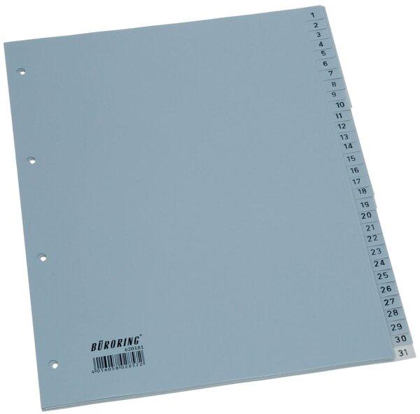 Image du produit Büroring Kunststoffregister, DIN A4, 31-teilig, 1 - 31, 125 my, PP, grau, 2-fach Lochung