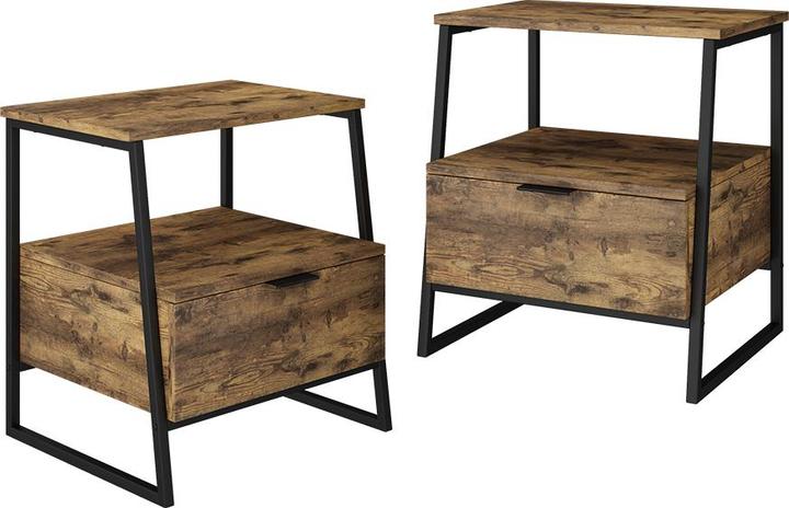Produktbild Vichy Nachttisch Lunor, Eiche rustikal/Schwarz, 2er Set