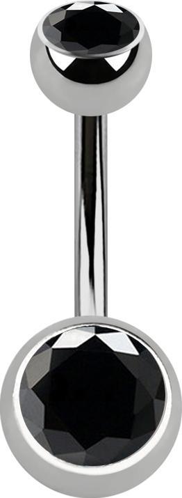 Actual product image Star Piercing Banana silver with two balls silver crystal black (without brass, Titanium G23)