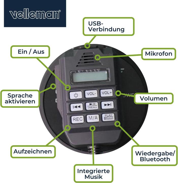 Actual product image Velleman Set (MP66S+ LR14*4) mit leistungsstarkem 50-W-Megaphon mit Sirene und 8 x 1,5-V-Alkali-C-Batterien (Megaphone)