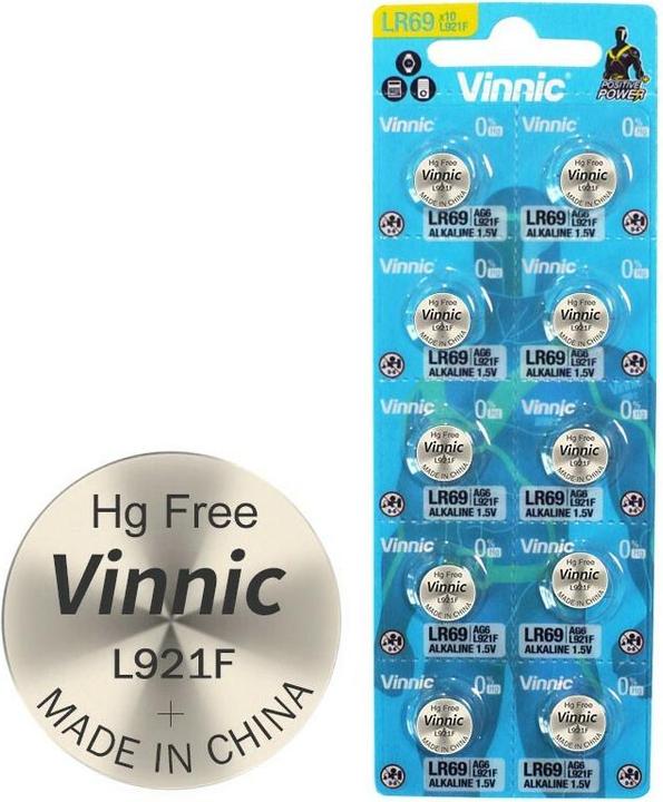 Immagine prodotto Vinnic 10er Pack AG6, LR921, LR69, V371, SR69, L912 F, L912F (10 pz., SR69, 29 mAh)