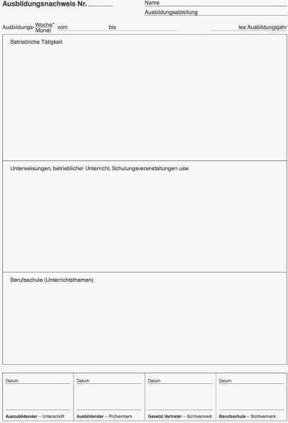 Produktbild Ausbildungsnachweis, wöchentliche/monatliche Eintragungen Formularbuch (28 x)