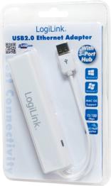 Immagine prodotto LogiLink Adattatore da USB 2.0 a Fast Ethernet, bianco (3 Porti)
