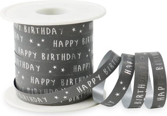 Actual product image Pattberg Geschenkband - Happy Birthday - grau - ca. 100 m x 10 mm (Gift ribbon)
