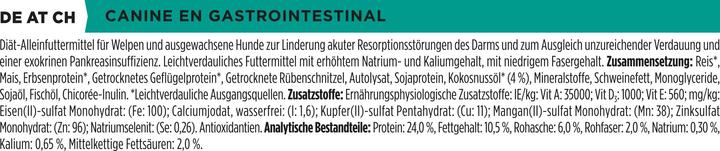 Valeurs nutritives et ingrédients Purina Pro Plan Veterinary Diets EN Gastrointestinal 12 kg (Adulte, 1 pcs, 12000 g)