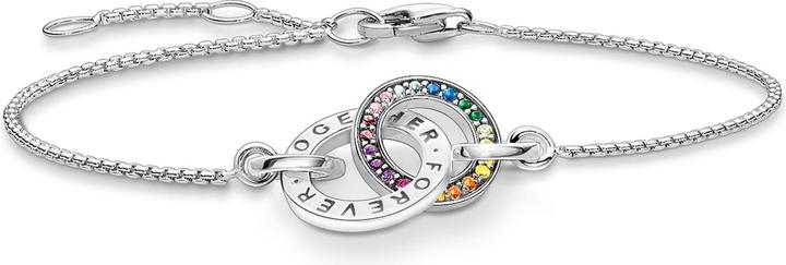 Thomas Sabo Armband Together mit Zwei Ringen Bunten Steinen Silber Geschwärzt (19 cm, 925er Silber)