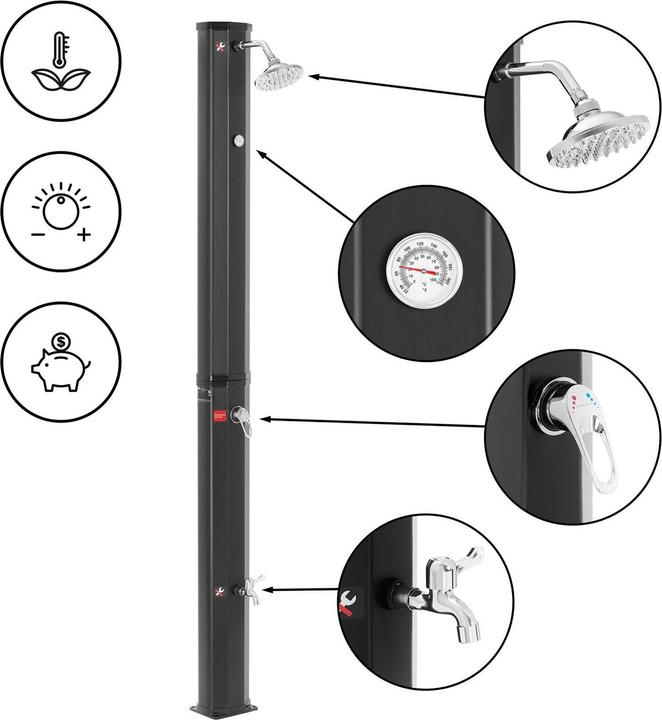 Produktbild Uniprodo Solardusche 35 l Tank Regendusche, Wasserhahn, Thermometer Aussendusche