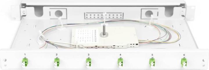 Actual product image Digitus FO splice box, 1U, equipped, 6x LC DX, OS2, APC incl. splice cassette, coloured pigtails, couplings