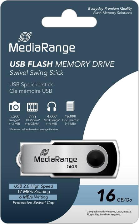 Image du produit MediaRange Clé de mémoire MR910 (16 Go, USB-A)