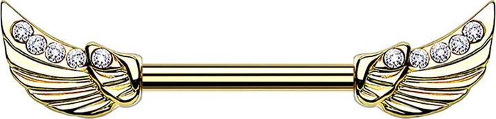 Star Piercing Barbell 14k vergoldet Engelsflügel Kristall silber (Chirurgenstahl 316L, Messing)